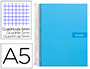 CUADERNO ESPIRAL LIDERPAPEL A5 MICRO CRAFTY TAPA FORRADA 120H 90 GR CUADRO 5MM 5 BANDAS6 TALADROS COLOR CELESTE