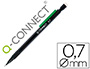 PORTAMINAS Q-CONNECT 0,7 MM CON 3 MINAS CUERPO NEGRO CON CLIP VERDE
