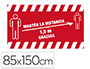 ALFOMBRA PARA SUELO DE PASO NOVUS MANTEN LA DISTANCIA DE 1,5 M GRACIAS FONDO ROJO 85X150 CM