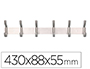 PERCHERO LIDERPAPEL PARED METALICO 6 COLGADORES COLOR PLATA MATE 430X88X55 MM