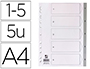 SEPARADOR NUMERICO Q-CONNECT PLASTICO 1-5 JUEGO DE 5 SEPARADORES DIN A4 MULTITALADRO
