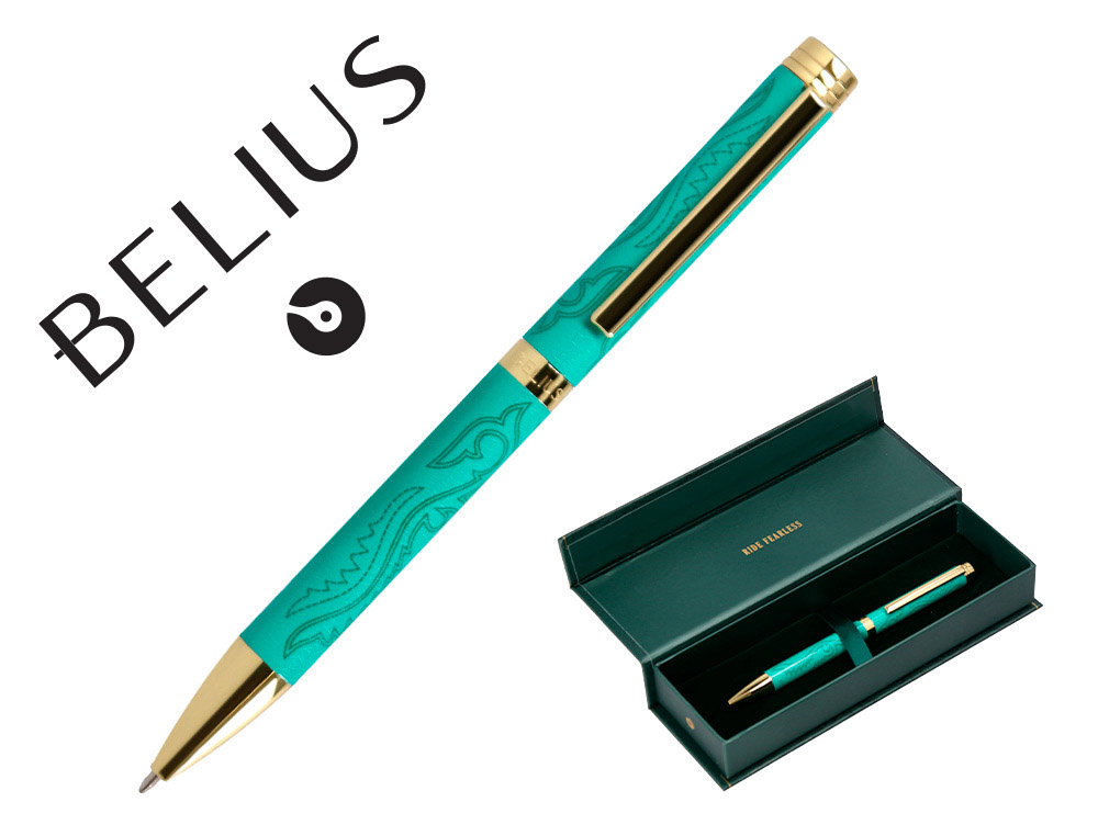 BOLIGRAFO BELIUS WILD WEST ALUMINIO COLOR VERDE TINTA COLOR AZUL CAJA DE DISEO
