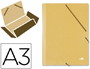 CARPETA LIDERPAPEL GOMAS TRES SOLAPAS CARTON PRESPAN A3 COLOR AMARILLO
