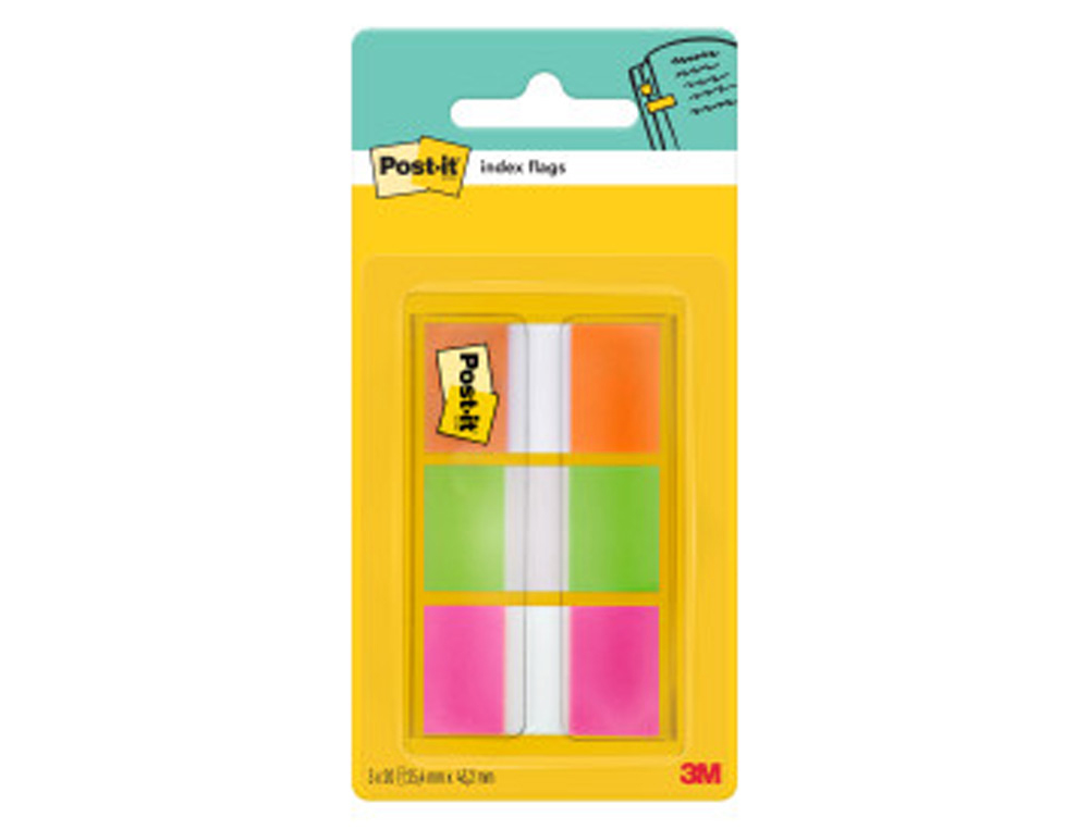BANDERITAS SEPARADORAS POST-IT INDEX 680 NARANJA LIMA Y ROSA DISPENSADOR FUNDA 3X20