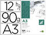 PAPEL DIBUJO LIDERPAPEL A3 297X420MM 90G/M2 VEGETAL SOBRE DE 12 HOJAS