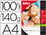 PAPEL FOTOGRAFICO APLI GLOSSY DIN A4 PACK DE 100 HOJAS 140 GR