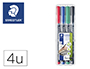 ROTULADOR STAEDTLER LUMOCOLOR RETROPROYECCION PUNTA DE FIBRA PERMANENTE 317 WP ESTUCHE 4 COLORES PUNTA MEDIA