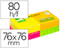BLOC DE NOTAS ADHESIVAS QUITA Y PON Q-CONNECT 76X76 MM CON 80 HOJAS FLUORESCENTES PACK DE 12 SURTIDAS EN 4 COLORES